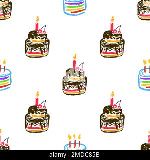 Festliches, nahtloses Muster. Kinderzeichnungen mit Wachsstiften. Geburtstag, Feiertag Stock Vektor