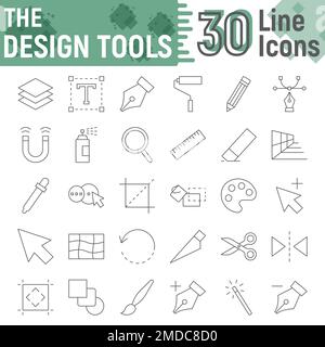 Designtools dünne Linien Symbolsatz, Sammlung von grafischen Designsymbolen, Vektorskizzen, Logo Illustrationen, weiche Zeichen lineares Piktogramm Paket isoliert auf weißem Hintergrund, eps 10. Stock Vektor