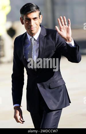Rishi Sunak, Britain's Chancellor of the Exchequer walks to the convention centre ahead of Britain's Prime Minister Boris Johnson making his keynote speech at the Conservative party conference in Manchester, England, Wednesday, Oct. 6, 2021. (AP Photo/Jon Super)