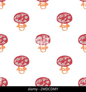 Nahtloses Herbstmuster. Kinderzeichnungen mit Wachsstiften. Pilze. Druck für Textildesign, Textil, Stoff, Tapete, Geschenkpapier Stock Vektor