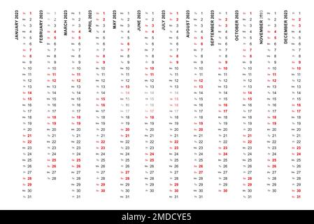 Einfache vertikale Kalendervorlage Jahr 2023. Vertikaler Vektorkalender. Stock Vektor