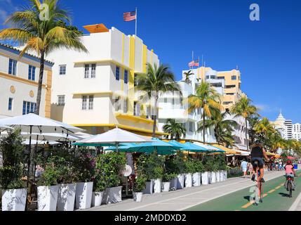 Morgenstimmung am Ocean Drive, Art déco Historic District in Miami Beach Stockfoto