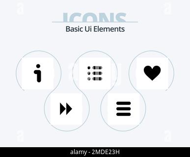 Grundlegende Ui-Elemente Glyph Icon Pack 5 Icon Design. unterschreiben Sie. Liebe. Info. Schreiben Sie. Aufgabe Stock Vektor