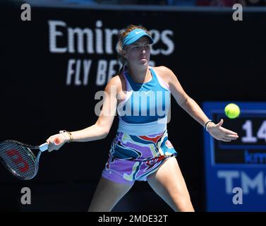 Melbourne, Australien. 23. Januar 2023. Australian Open 2023 Melbourne Park Day 8 23./01/2023. Linda Fruhvirtova (CZE) vierte Runde Spiel: Roger Parker/Alamy Live News Stockfoto