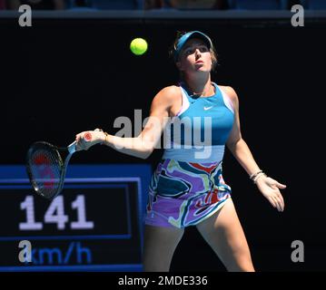 Melbourne, Australien. 23. Januar 2023. Australian Open 2023 Melbourne Park Day 8 23./01/2023. Linda Fruhvirtova (CZE) vierte Runde Spiel: Roger Parker/Alamy Live News Stockfoto