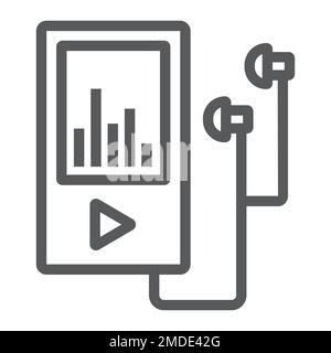 Liniensymbol des Musik-Players, elektronisch und Gerät, mp3-Zeichen, Vektorgrafiken, lineares Muster auf weißem Hintergrund, eps 10. Stock Vektor