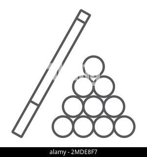 Billard-Symbol mit dünnen Linien, Spiel und Sport, Billardzeichen, Vektorgrafiken, lineares Muster auf weißem Hintergrund, Stufen 10. Stock Vektor