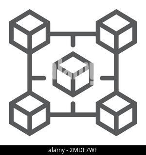 Blockchain-Liniensymbol, Geld und Finanzen, Kryptozeichen, Vektorgrafiken, ein lineares Muster auf weißem Hintergrund, eps 10. Stock Vektor