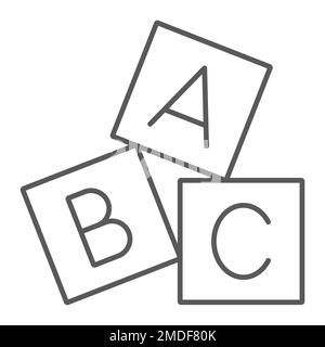 Buchstabenwürfel dünnes Liniensymbol, abc und Spielzeug, Blockzeichen, Vektorgrafiken, lineares Muster auf weißem Hintergrund, 10. Stock Vektor