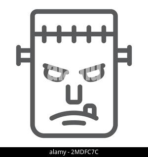 Frankenstein-Liniensymbol, Monster und halloween, Zombie-Zeichen, Vektorgrafiken, ein lineares Muster auf weißem Hintergrund, Steps 10. Stock Vektor