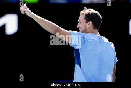 Melbourne, Australien. 23. Januar 2023. Tennis: Grand Slam - Australian Open, Doppel, Herren, 3. Runde: Bolt/Saville (Australien) - Mies/Peers (Deutschland/Australien). Andreas Mies Prost. Kredit: Frank Molter/dpa/Alamy Live News Stockfoto