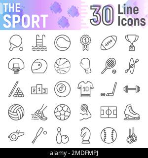 Sport Line Icon Set, Fitness Symbole Sammlung, Vektorskizzen, Logos Illustrationen, Spielschilder lineares Piktogramm Paket isoliert auf weißem Hintergrund, eps 10. Stock Vektor