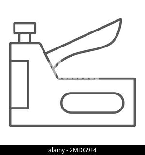 Klammerpistole, dünnes Liniensymbol, Werkzeug und Reparatur, Hefterzeichen, Vektorgrafiken, ein lineares Muster auf weißem Hintergrund, eps 10. Stock Vektor
