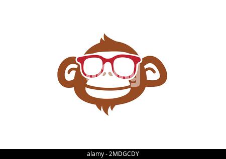 Monkey Geek Nerd Gesicht Lächeln Logo Vektor Design Symbol Illustration Stock Vektor