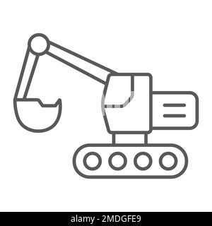 Bagger dünne Linie Symbol, Transport und Maschine, Grabschild, Vektorgrafiken, lineares Muster auf weißem Hintergrund, eps 10. Stock Vektor