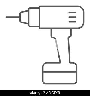 Symbol für dünne Linie für Elektrobohrer, Werkzeug und Reparatur, Schraubendreher-Zeichen, Vektorgrafiken, lineares Muster auf weißem Hintergrund, eps 10. Stock Vektor