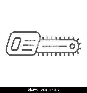 Dünnes Liniensymbol für Kettensäge, Werkzeug und Ausrüstung, Elektrosäge-Zeichen, Vektorgrafiken, lineares Muster auf weißem Hintergrund, eps 10. Stock Vektor