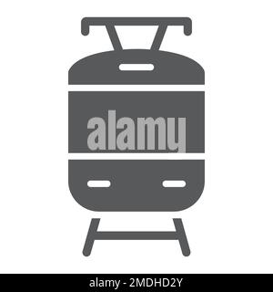 Straßenbahn-Glyphe-Symbol, Eisenbahn- und Reiseverkehr, Stadtbahnschild, Vektorgrafiken, ein ausgefülltes Muster auf weißem Hintergrund, Stufen 10. Stock Vektor