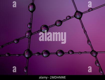 Muster und Farben, die durch Lichtbrechung in Wassertröpfchen entstehen Stockfoto