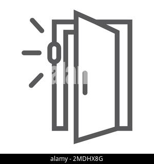 Liniensymbol, Zugang und Sicherheit, automatisches Türschild, Vektorgrafiken, lineares Muster auf weißem Hintergrund, eps 10. Stock Vektor