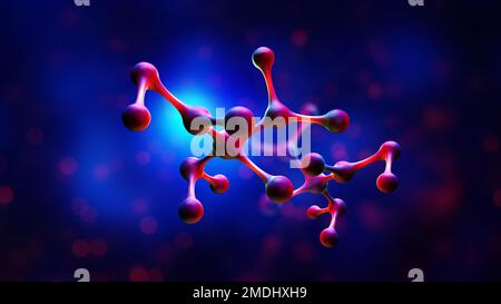 Abbildung des Moleküls 3D. Biologie, Chemie, Medizin wissenschaftlicher Hintergrund. Atombindungen Studien mit einem Mikroskop im Inneren des Körpers. Nanotechnologie und S Stockfoto