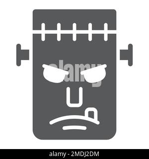 Frankenstein-Glyphe-Symbol, Monster und halloween, Zombie-Zeichen, Vektorgrafiken, ein durchgehendes Muster auf weißem Hintergrund, 10. Stock Vektor