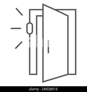 Dünnes Liniensymbol, Zugang und Sicherheit, automatisches Türschild, Vektorgrafiken, lineares Muster auf weißem Hintergrund, eps 10. Stock Vektor