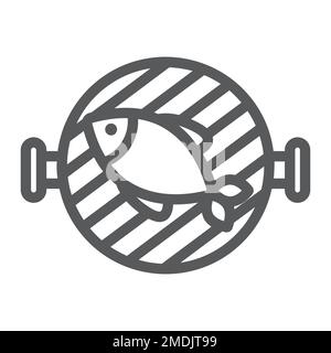 Symbol für Fischgrilllinie, Essen und Meer, Barbecue-Zeichen, Vektorgrafiken, lineares Muster auf weißem Hintergrund, 10. Stock Vektor