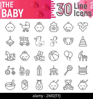 Symbolsatz für Babylinien, Sammlung für Kindersymbole, Vektorskizzen, Logo-Abbildungen, Kinder-Zeichen-Paket mit linearen Piktogrammen isoliert auf weißem Hintergrund, eps 10. Stock Vektor