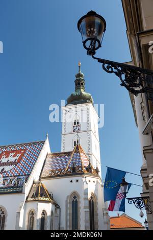 Kroatien, Zagreb, St. Markus Kirche (b.1880) in der Altstadt. Stockfoto