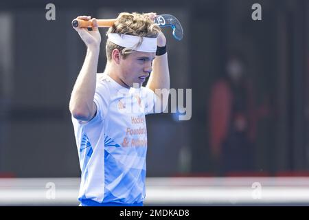 BHUBANESWAR – Derck de Vilder (NED) während des Trainings vor dem Viertelfinale der Eishockey-Weltmeisterschaft in Indien. AP WILLEM VERNES Stockfoto