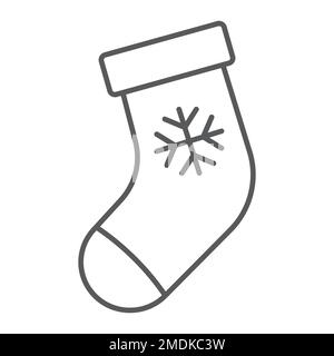 Weihnachtsstrumpf dünne Linien, weihnachten und Winter, Sockenschild, Vektorgrafiken, lineares Muster auf weißem Hintergrund, Steps 10. Stock Vektor
