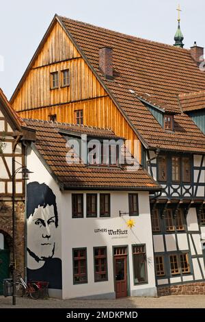 luthers Werkstatt und Lutherhaus in der historischen Altstadt, Europäisches Kulturerbe, Deutschland, Thüringen, Eisenach Stockfoto