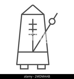 Metronom dünnes Liniensymbol, Musik und Tempo, Gerätezeichen, Vektorgrafiken, ein lineares Muster auf weißem Hintergrund, eps 10. Stock Vektor