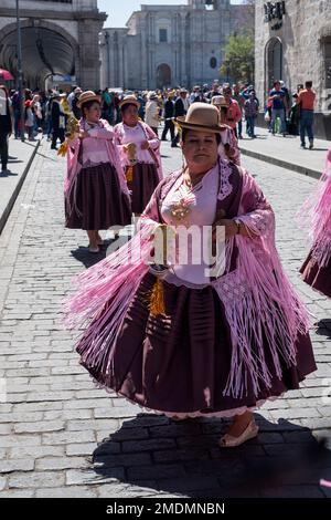 Tänzer, Parade zum Jahrestag der Gründung von Arequipa, Peru Stockfoto