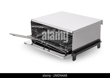 Elektrischer Partygrill oder Bratofen für Sandwiches, Steaks oder Würstchen, isoliert auf weißem Hintergrund Stockfoto