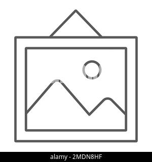 Bild dünnes Liniensymbol, Pos1 und Rahmen, Fotozeichen, Vektorgrafiken, lineares Muster auf weißem Hintergrund, eps 10. Stock Vektor