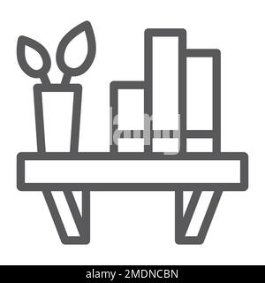 Regalliniensymbol, Möbel und Haus, Bücherregal-Schild, Vektorgrafiken, ein lineares Muster auf weißem Hintergrund, eps 10. Stock Vektor