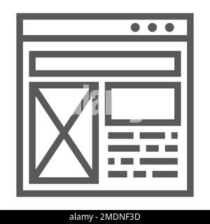 Layout-Liniensymbol, Website und Design, Vorlagenfenster, Vektorgrafiken, ein lineares Muster auf weißem Hintergrund, eps 10. Stock Vektor