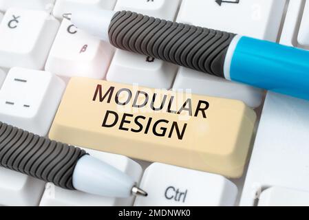 Schild mit Anzeige von Modular Design. Wort für Produktkonstruktion zur Herstellung eines Produkts durch Integration oder Kombination unabhängiger Teile Stockfoto