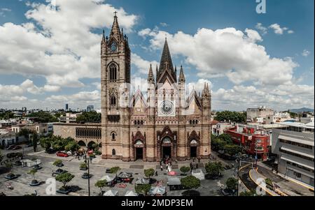 Der Templo Expiatorio del Santisimo Sacramento in Guadalajara, Jalisco, Mexiko aus der Vogelperspektive Stockfoto