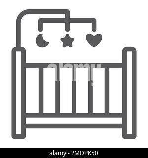 Crib-Line-Symbol, Heim und Kind, Wiegezeichen, Vektorgrafiken, lineares Muster auf weißem Hintergrund, eps 10. Stock Vektor