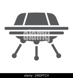 UFO-Glyphe-Symbol, Weltraum und Raumschiff, Raumschiff-Zeichen, Vektorgrafiken, ein durchgehendes Muster auf weißem Hintergrund, 10. Stock Vektor