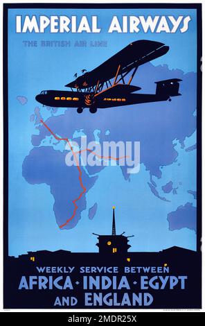 Imperial Airways. Die British Air Line. Wöchentlicher Service zwischen Afrika, Indien, Ägypten und England. Künstler unbekannt. Poster wurde 1932 in Großbritannien veröffentlicht. Stockfoto