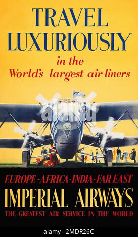 Reisen Sie luxuriös in den weltweit größten Flugzeugen. Imperial Airways - Verney Lionel Danby Danvers (1895-1973). Poster wurde 1934 in Großbritannien veröffentlicht. Stockfoto