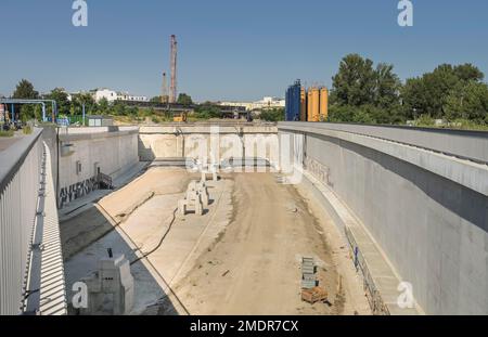 Neubau der Autobahn A100, Höhe Kiefholzstraße, Neukoelln, Berlin, Deutschland Stockfoto