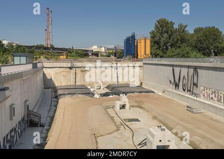 Neubau der Autobahn A100, Höhe Kiefholzstraße, Neukoelln, Berlin, Deutschland Stockfoto