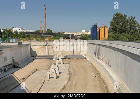 Neubau der Autobahn A100, Höhe Kiefholzstraße, Neukoelln, Berlin, Deutschland Stockfoto