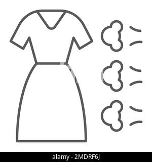 Dampfreinigung dünnes Liniensymbol, Wäscherei und Service, Kleiderschild, Vektorgrafiken, lineares Muster auf weißem Hintergrund, 10. Stock Vektor