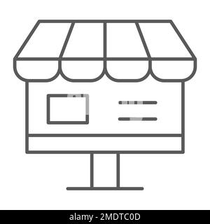 Dünnes Symbol für Online-Shop, Internet und Shopping, Schild für Online-Shop, Vektorgrafiken, lineares Muster auf weißem Hintergrund, eps 10. Stock Vektor